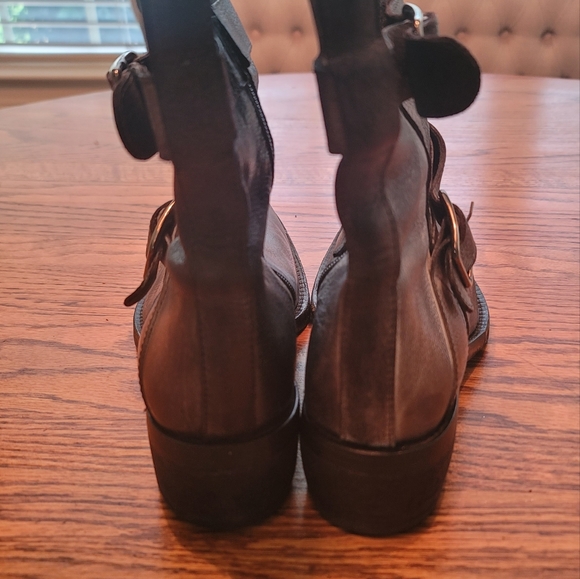 Rezzo Distressed Black White Genuine Leather Moto Combat Shoes Tall Boots - Picture 5 of 14